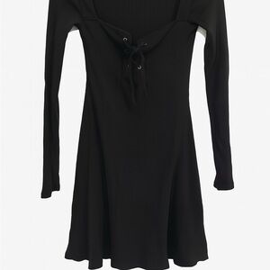 Topshop Black Long Sleeve Dress with Lace-Up Detail size 4